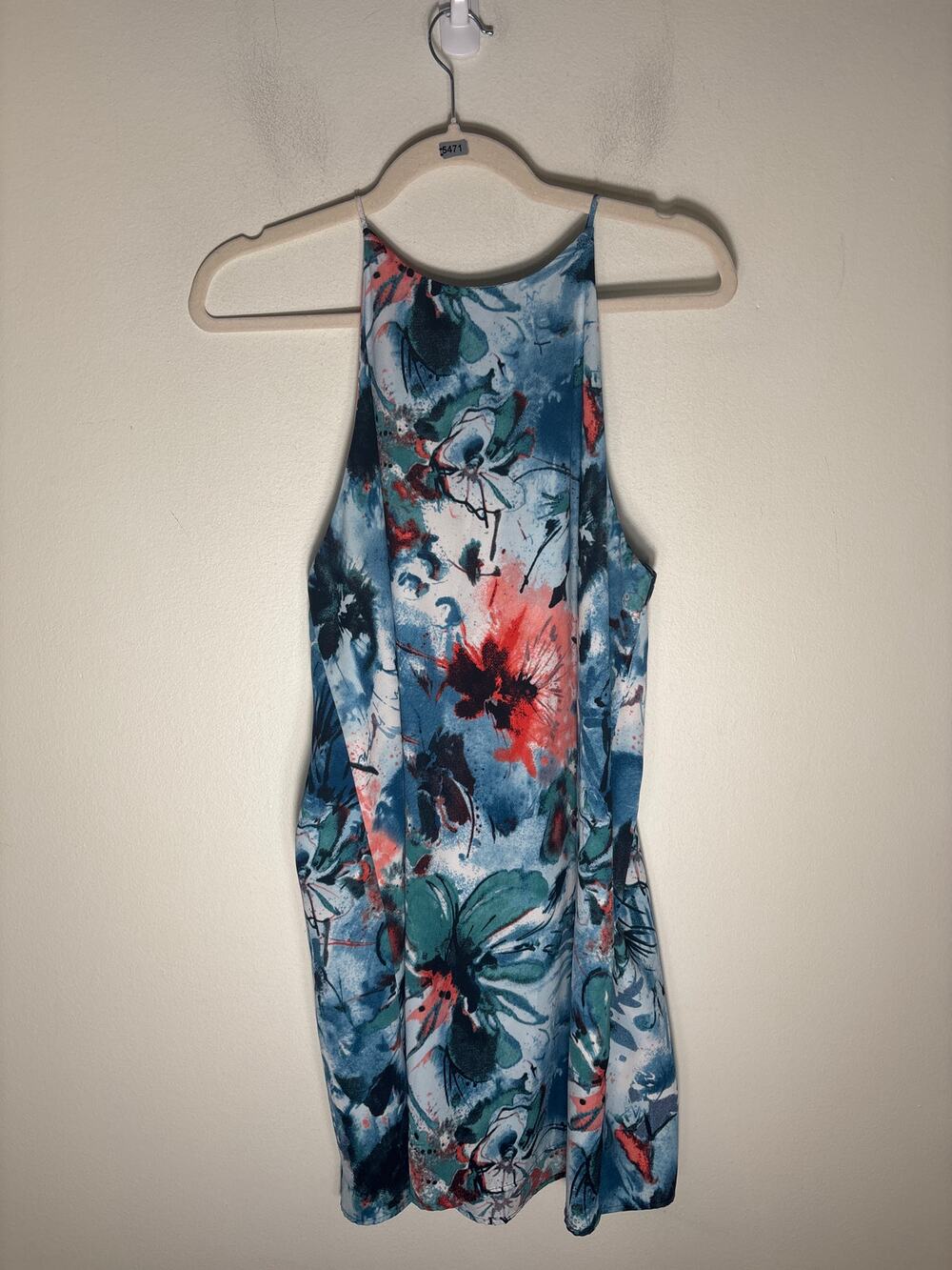 Fab'rik Blue Orange Water Color Sleeveless Mini Dress Sz L
